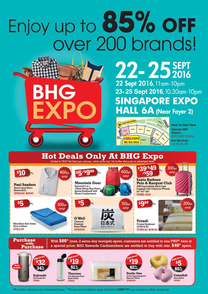 BHG EXPO Singapore Up to 85% Off Promotion 22 to 25 Sep 2016 | Why Not Deals