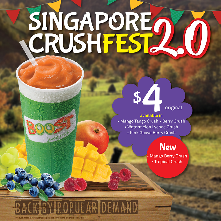 Boost Juice Bars Singapore Crushfest 2.0 Dairy-Free Crushes at $4 Promotion 19 Sep to 2 Oct 2016
