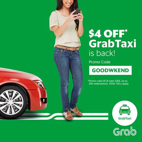 Grab Singapore $4 Off GrabTaxi Promotion 23 – 25 Sep 2016