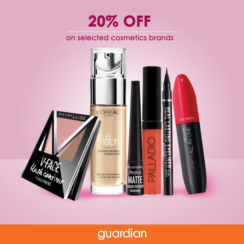 Guardian Singapore 20% Off Selected Cosmetics Brands Promotion 15 to 21 Sep 2016