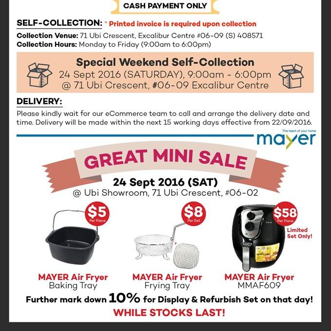Mayer Singapore Great Mini Sales Promotion only on 24 Sep 2016