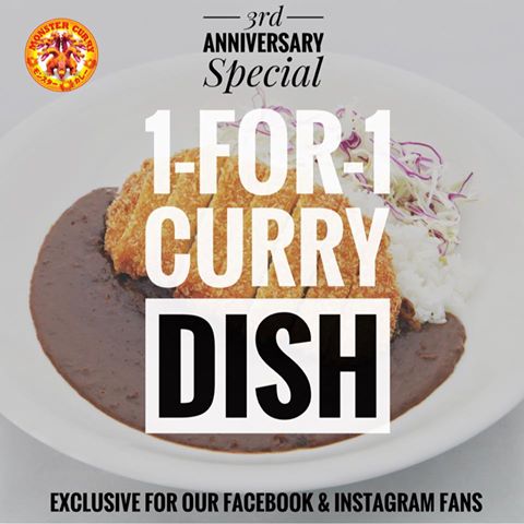 Monster Curry Singapore 3rd Anniversary 1-for-1 Curry Dish Promotion 28 – 30 Sep 2016