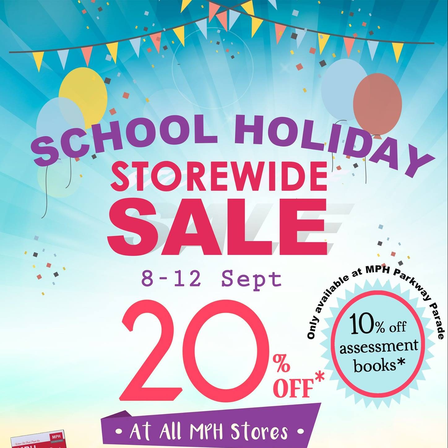 MPH Bookstores Singapore School Holiday Storewide Sale 20% Off Promotion 8 to 12 Sep 2016