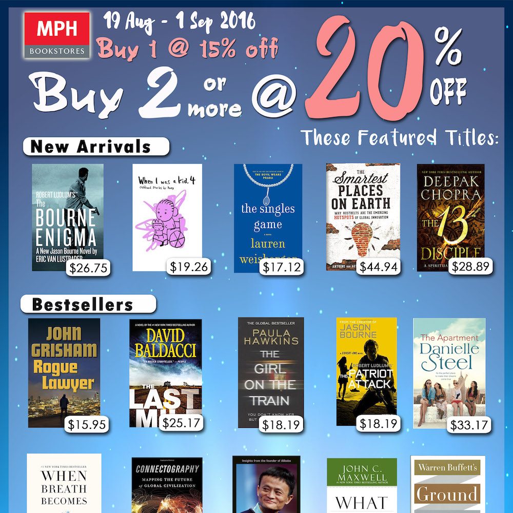 MPH Singapore Bestsellers Up to 20% Off Promotion 19 Aug to 1 Sep 2016