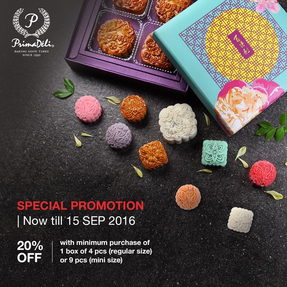 Prima Deli Singapore Mooncake Early Bird Special Up to 20% Off Promotion ends 15 Sep 2016