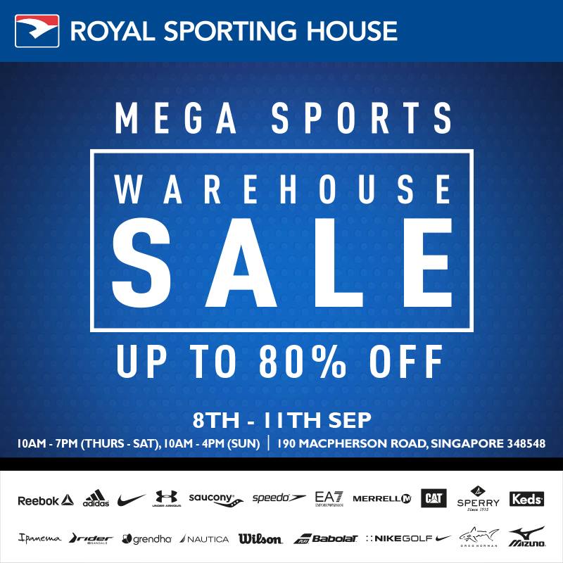 Royal Sporting House Singapore Mega Sports Warehouse Sale 80% Off Promotion 8 to 11 Sep 2016