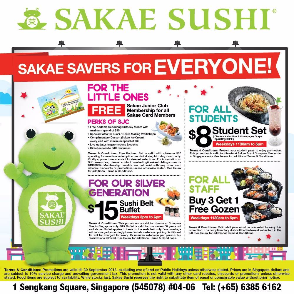 Sakae Sushi Singapore Compass One Opening Special Promotion ends 30 Sep 2016