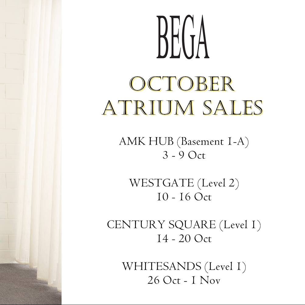 BEGA Singapore October Atrium Sales Up to 50% Off Promotion 3 Oct – 1 Nov 2016