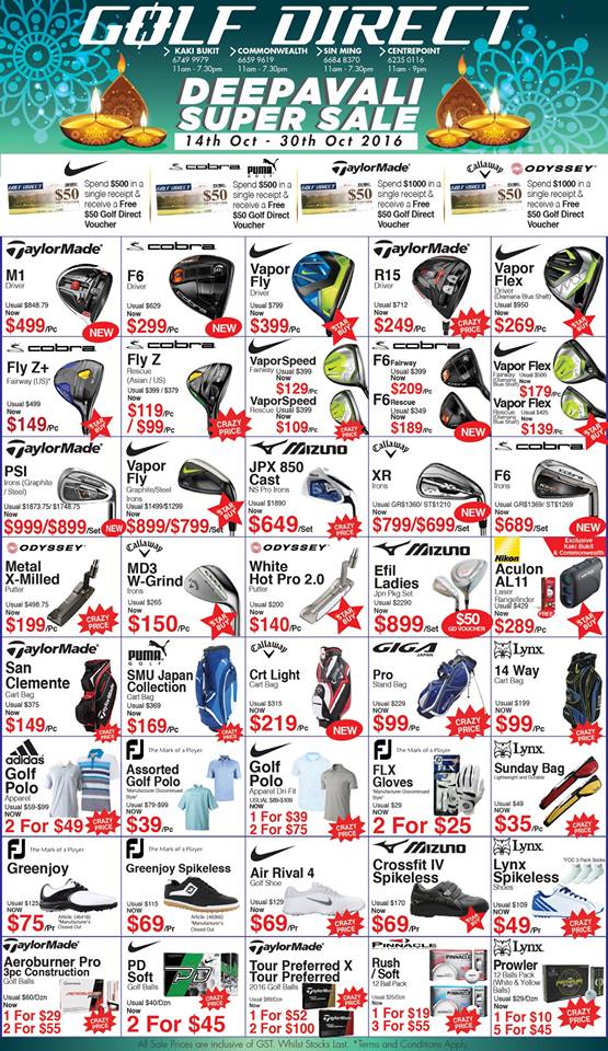 Golf Direct Singapore Deepavali Super Sale Promotion 14-30 Oct 2016 | Why Not Deals