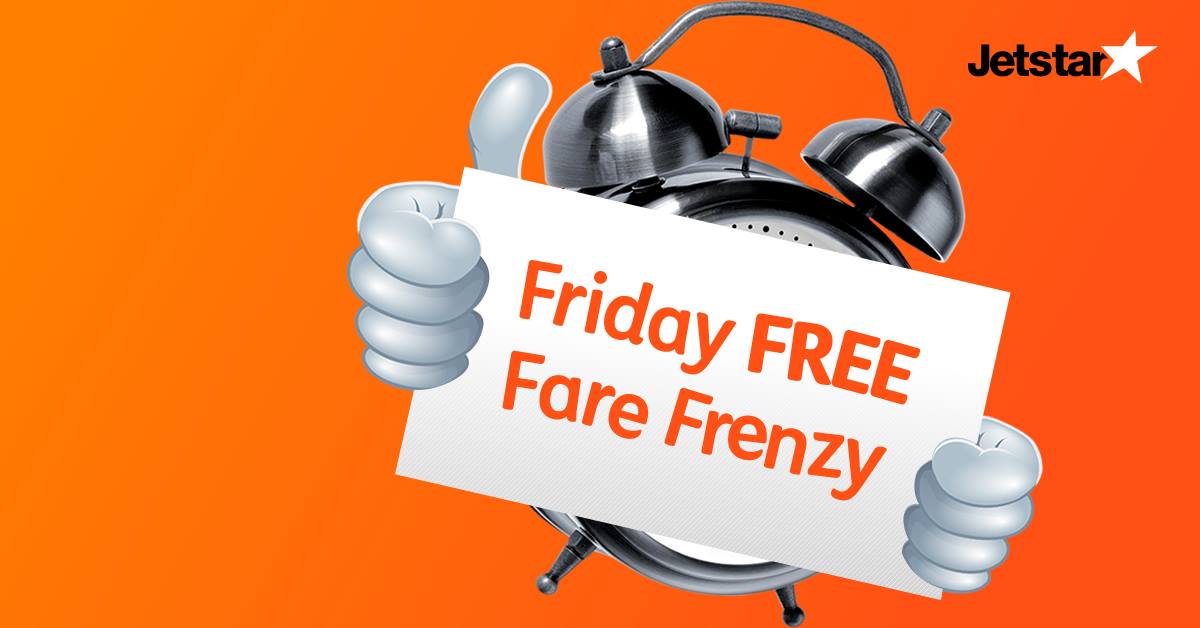 Jetstar Singapore Friday FREE Fare Frenzy Promotion 21 Oct 2016
