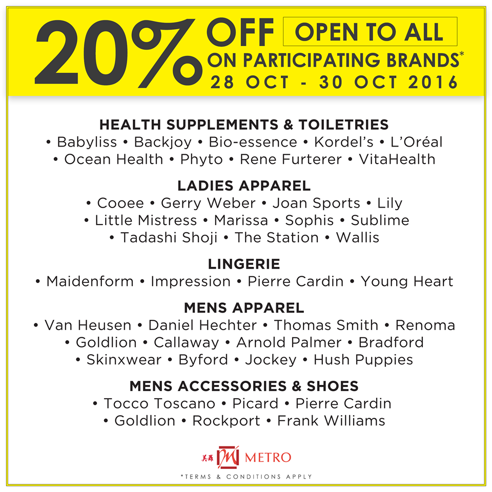 METRO Singapore Early Bird Special Up to 20% Off Promotion 28-30 Oct 2016 | Why Not Deals 1
