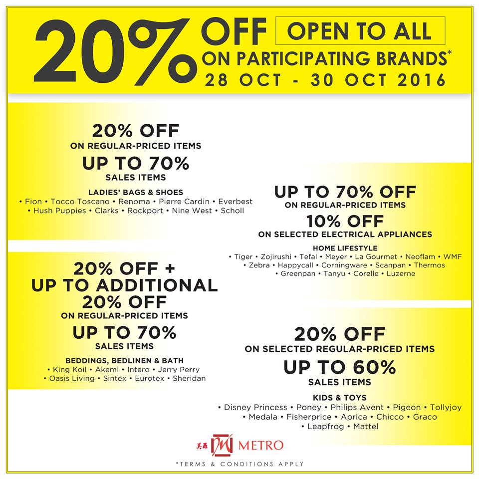METRO Singapore Early Bird Special Up to 20% Off Promotion 28-30 Oct 2016 | Why Not Deals 2
