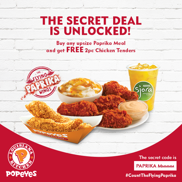 Popeyes Singapore Buy Upsize Paprika Meal & Get FREE 2pc Chicken Tenders Promotion ends 21 Oct 2016 | Why Not Deals