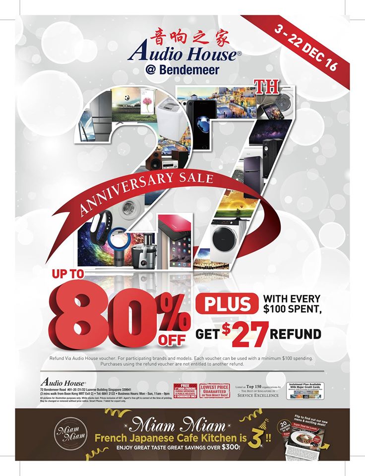 Audio House Singapore 27th Anniversary Sale Up to 80% Off Promotion 3-22 Dec 2016 | Why Not Deals