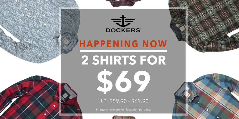 Dockers Singapore 2 Shirts for $69 Promotion ends 30 Nov 2016