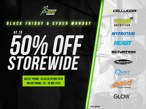 Nutrition Depot Singapore Black Friday & Cyber Monday 50% Off Storewide Promotion 25-28 Nov 2016 | Why Not Deals