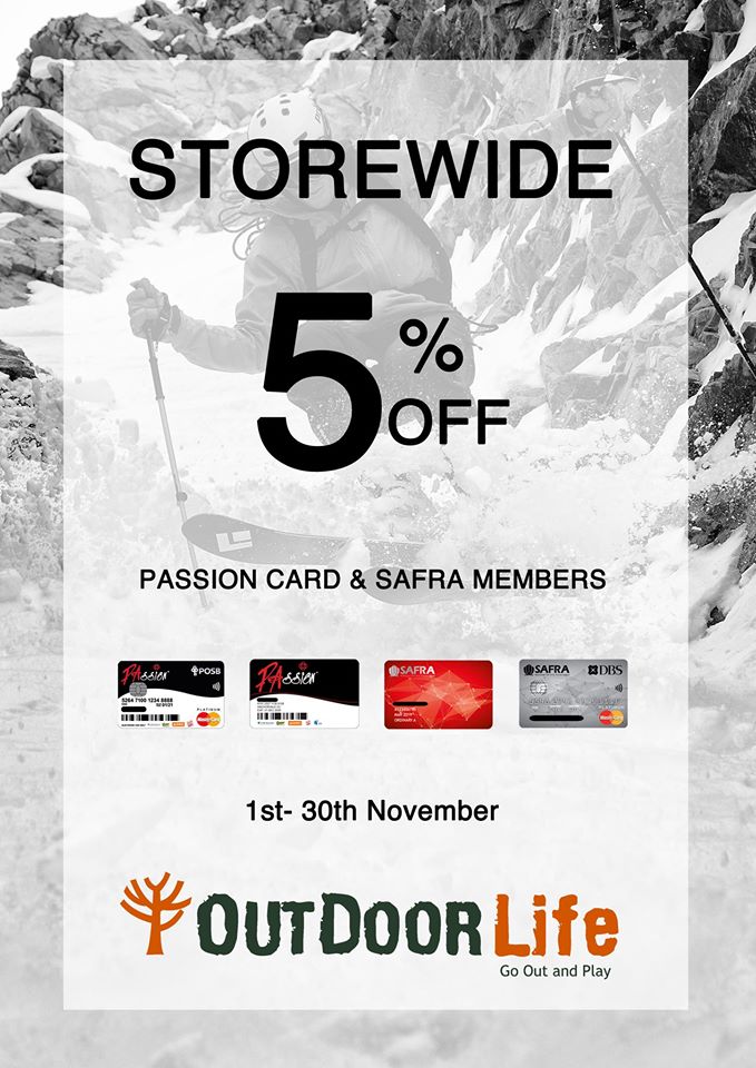 Outdoor Life Singapore Passion Card SAFRA Member 5% Off Promotion 1-30 Nov 2016 | Why Not Deals