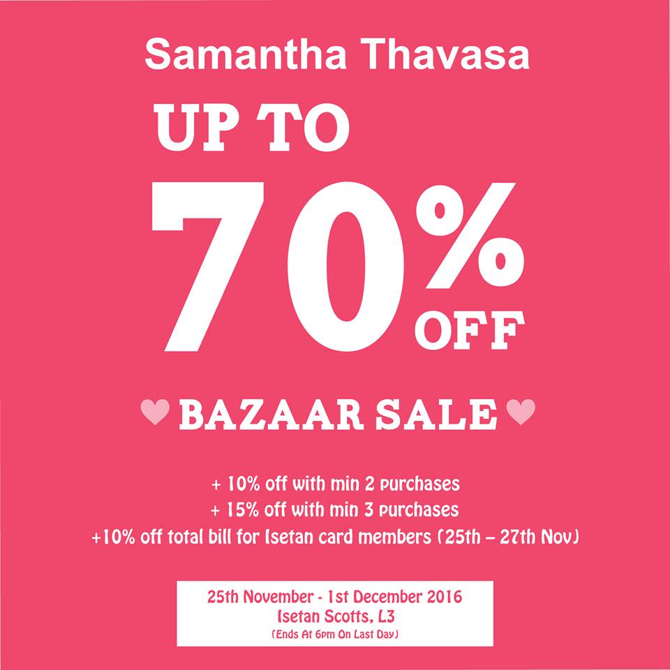 Samantha Thavasa Singapore Bazaar Sale Up to 70% Off Promotion 25 Nov - | Why Not Deals