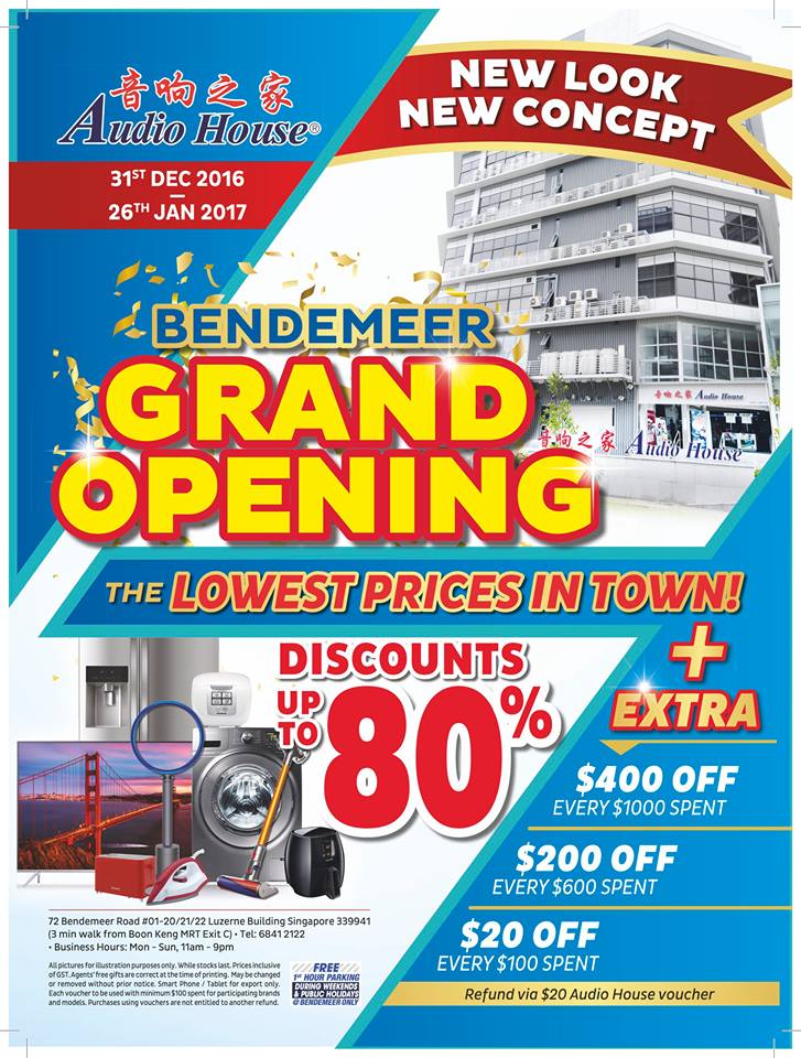 Audio House Singapore Bendemeer Grand Opening Sale Up to 80% Off Promotion ends 26 Jan 2017 | Why Not Deals