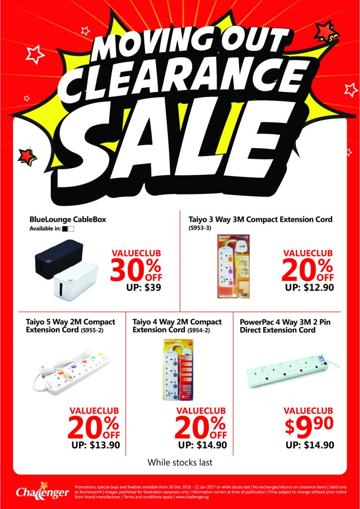 Challenger Singapore Anchorpoint Outlet Moving Out Sale Up to 70% Off Promotion ends 22 Jan 2017 | Why Not Deals 2