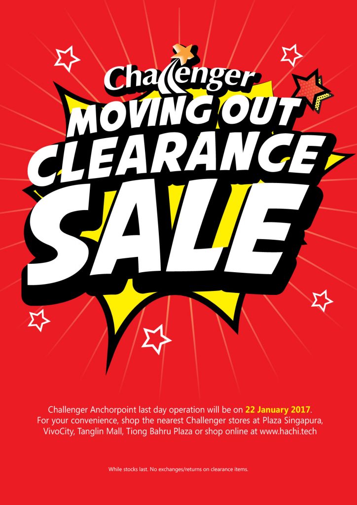 Challenger Singapore Anchorpoint Outlet Moving Out Sale Up to 70% Off Promotion ends 22 Jan 2017 | Why Not Deals