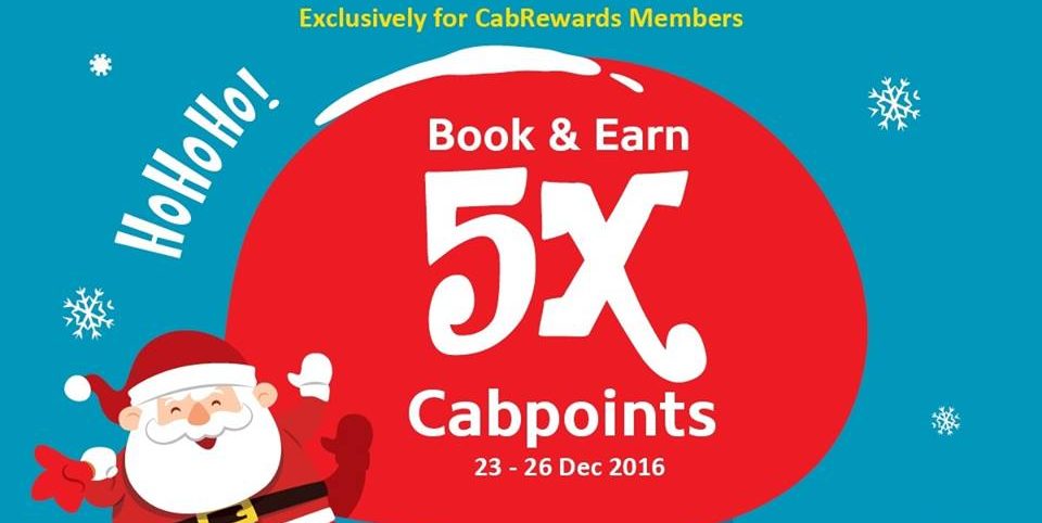 ComfortDelGro Taxi Singapore Book & Earn 5x Cabpoints Promotion 23-26 Dec 2016