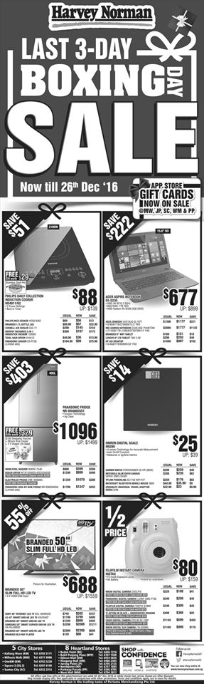 Harvey Norman Singapore Last 3-Day Boxing Sale Up to 50% Off Promotion ends 26 Dec 2016 | Why Not Deals