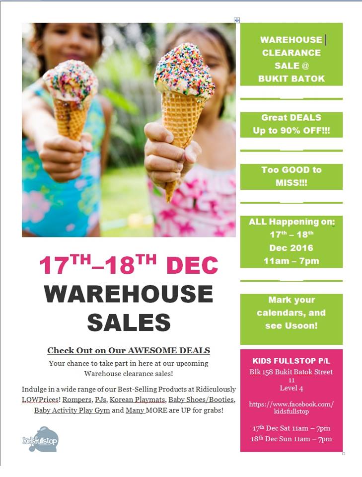 KidsFullstop Singapore Warehouse Sales Up to 90% Off Promotion 17-18 Dec 2016 | Why Not Deals