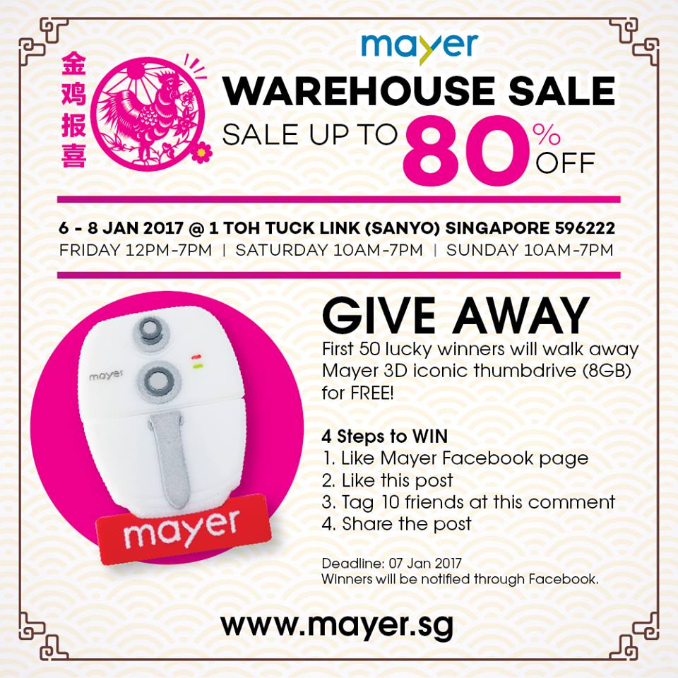 Mayer Singapore Warehouse Sale Up to 80% Off Promotion 6-8 Jan 2017 | Why Not Deals