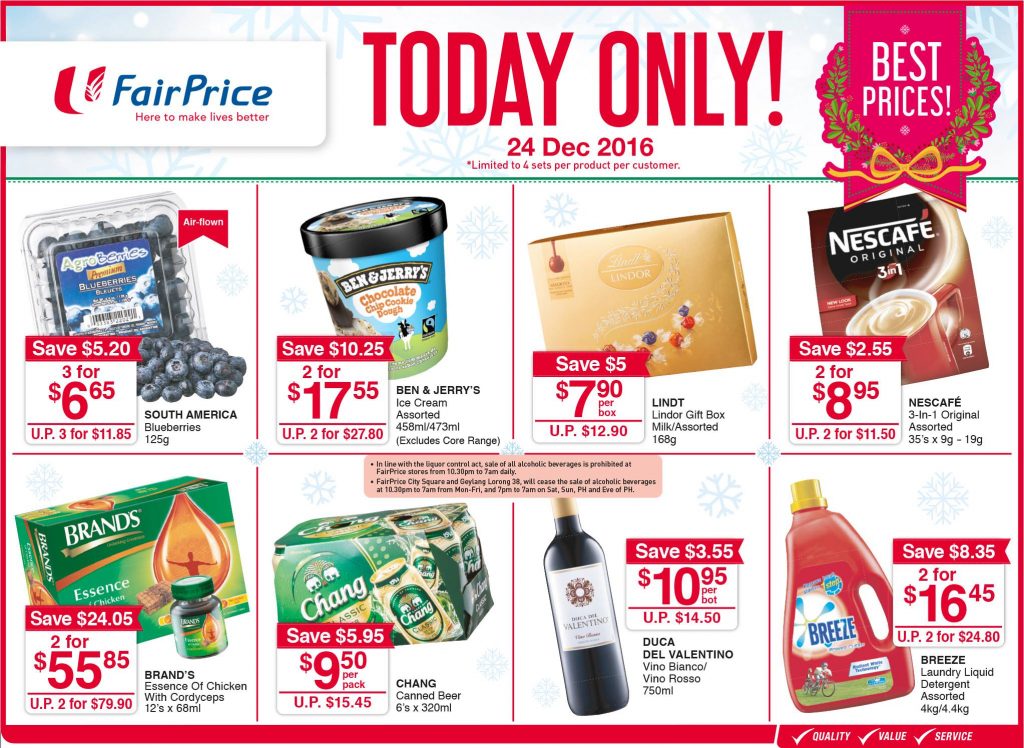 NTUC FairPrice Singapore Christmas Specials One Day Only Promotion 24 Dec 2016 | Why Not Deals