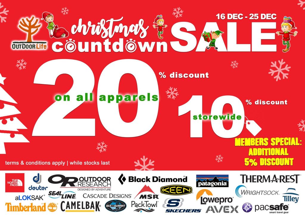 Outdoor Life Singapore Christmas Countdown Sale Up to 20% Off Promotion 16-25 Dec 2016 | Why Not Deals