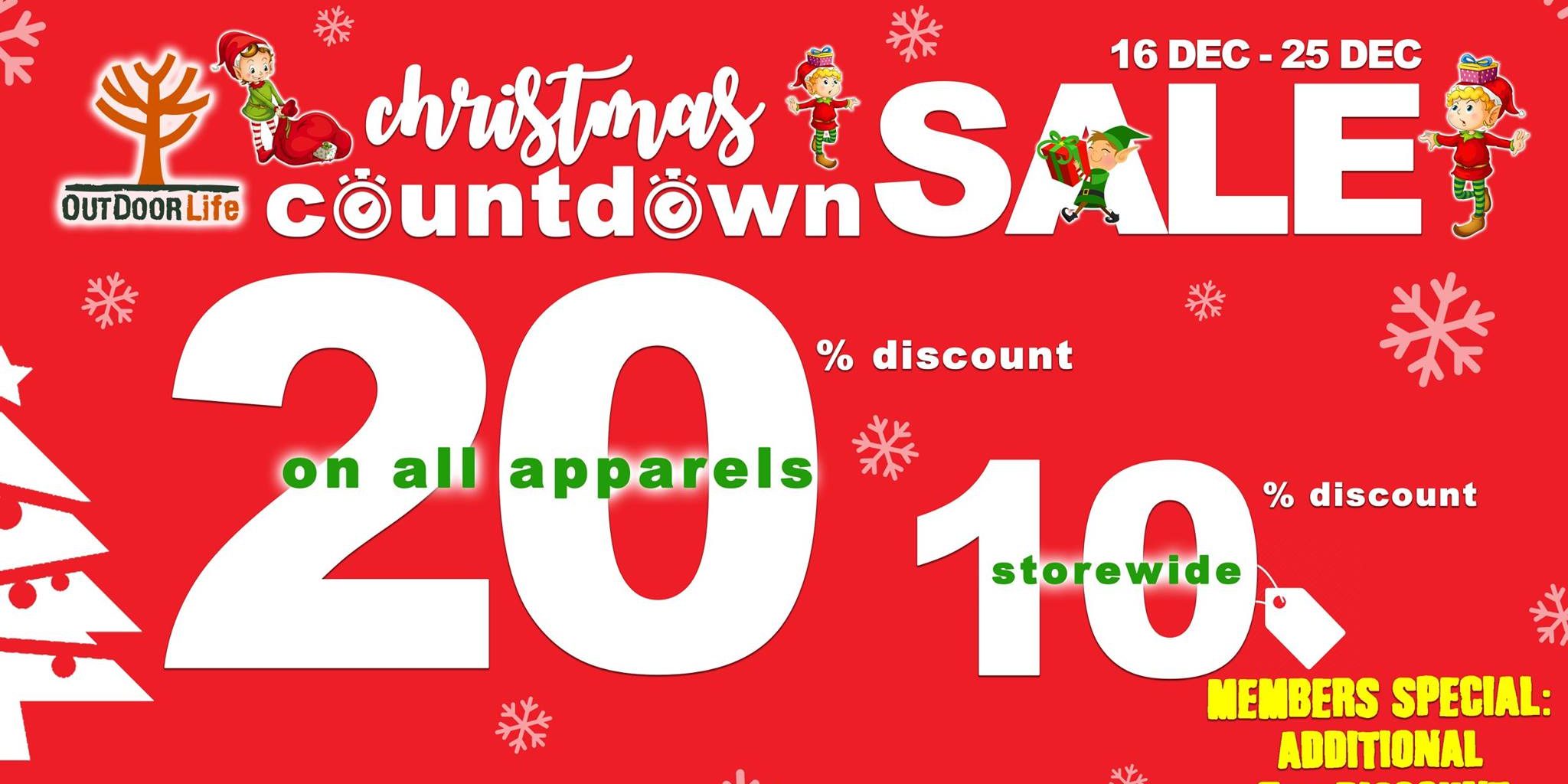 Outdoor Life Singapore Christmas Countdown Sale Up to 20% Off Promotion 16-25 Dec 2016