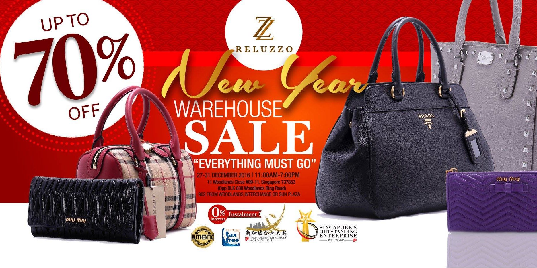 Reluzzo Singapore New Year Warehouse Sale Up to 70% Off Promotion 27 Dec 2016 – 3 Jan 2017