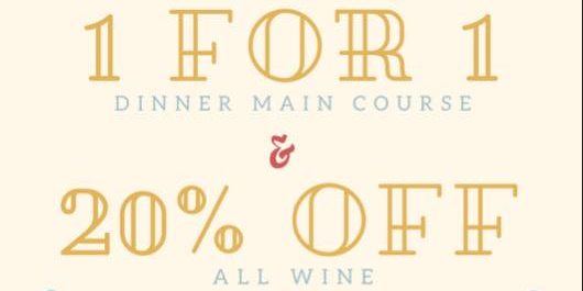 Saveur Singapore Festive Specials 1 For 1 Main Course & 20% Off All Wine Promotion ends 1 Jan 2017