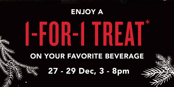 Starbucks Singapore 1-for-1 Treat on your Favourite Beverage Promotion 27-29 Dec 2016