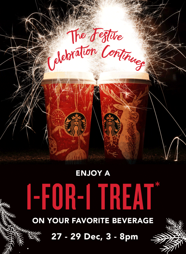 Starbucks Singapore 1-for-1 Treat on your Favourite Beverage Promotion 27-29 Dec 2016 | Why Not Deals