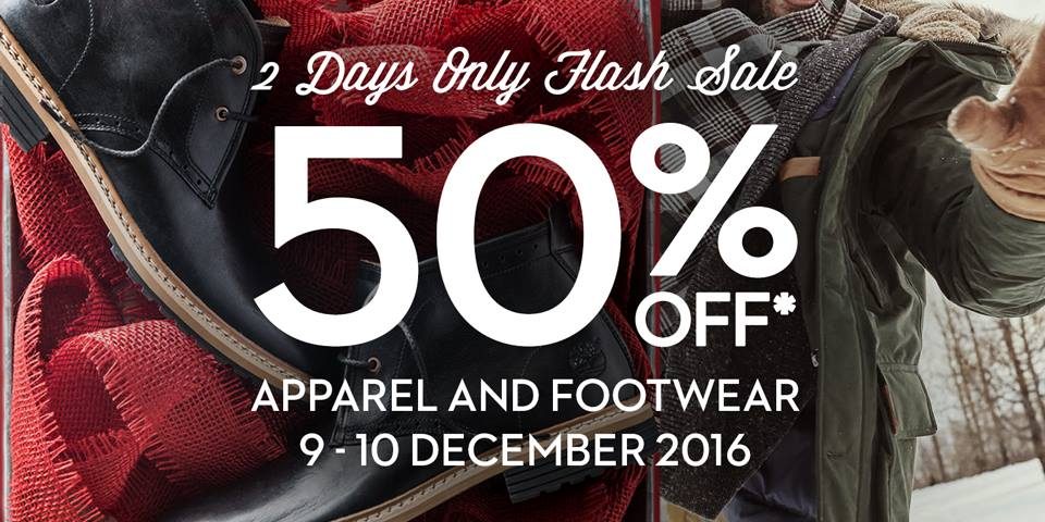 Timberland Singapore Christmas 2 DAYS ONLY FLASH SALE 50% Off Promotion 9-10 Dec 2016