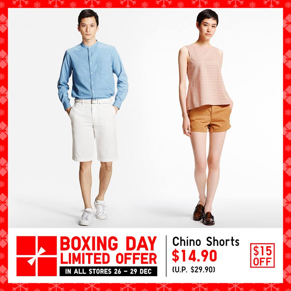 Uniqlo Singapore $15 Off Chino Shorts Boxing Day Sale Promotion 26-29 Dec 2016 | Why Not Deals