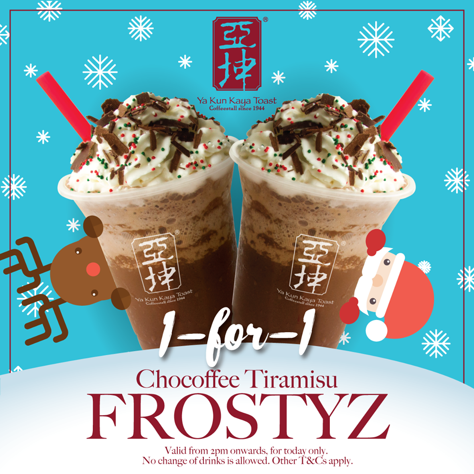 Ya Kun Kaya Toast Singapore 1-for-1 Chocoffee Tiramisu Frostyz Promotion 16-17 Dec 2016 | Why Not Deals