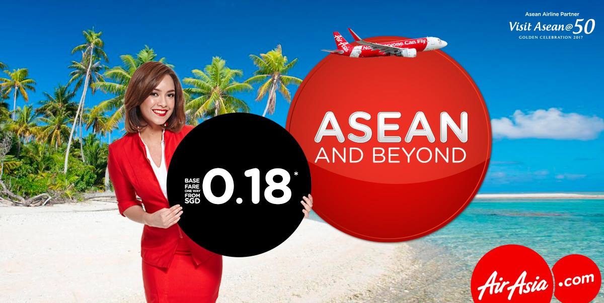 AirAsia Singapore ASEAN@50 Travel with just Base Fare SGD 0.18 Promotion ends 29 Jan 2017