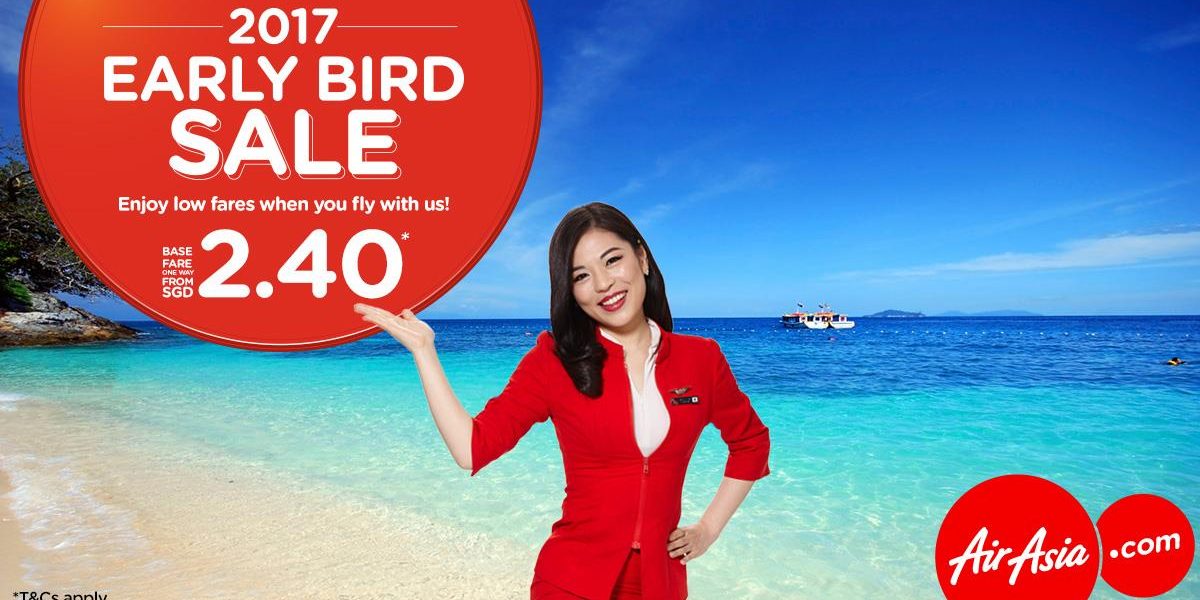 AirAsia Singapore Early Bird Special Base Fare From SGD 2.40 Promotion ends 15 Jan 2017