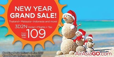 AirAsiaGo Singapore New Year Grand Sale Fly to Malaysia, Indonesia and more Promotion ends 8 Jan 2017