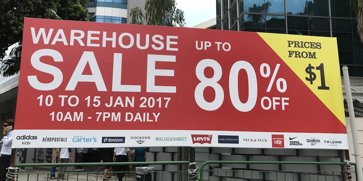 Jay Gee Singapore Warehouse Sale Up to 80% Off Promotion 10-15 Jan 2017