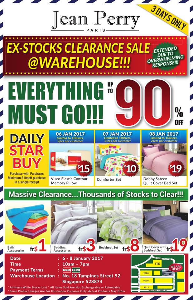 Jean Perry Singapore 3 Days Only Ex-Stocks Clearance Sale Up to 90% Off Promotion 6-8 Jan 2017 | Why Not Deals