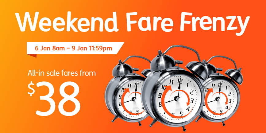 Jetstar Asia Singapore Weekend Fare Frenzy All-in Sale Fares from $38 Promotion 6-9 Jan 2017