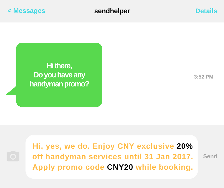 sendhelper Singapore CNY 2017 20% Off Handyman Services Promotion ends 31 Jan 2017 | Why Not Deals