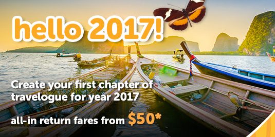 Tigerair Singapore Hello 2017 4-Days Only All-in Return Fares at $50 Promotion 3-6 Jan 2017