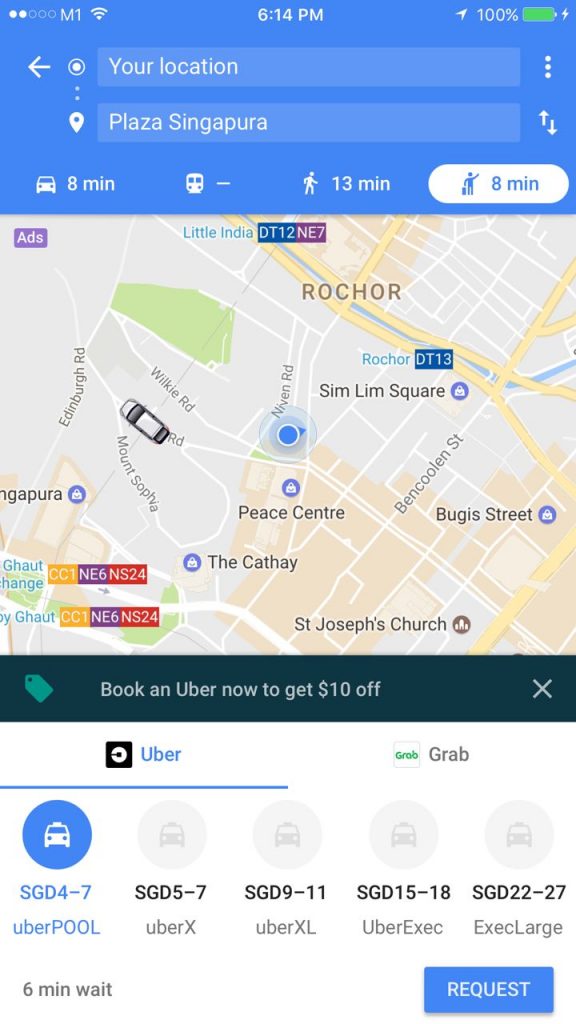 Uber Singapore $10 Off When Booking Through Google Maps Mobile App Promotion | Why Not Deals 3