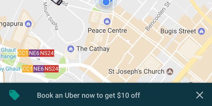 Uber Singapore $10 Off When Booking Through Google Maps Mobile App Promotion