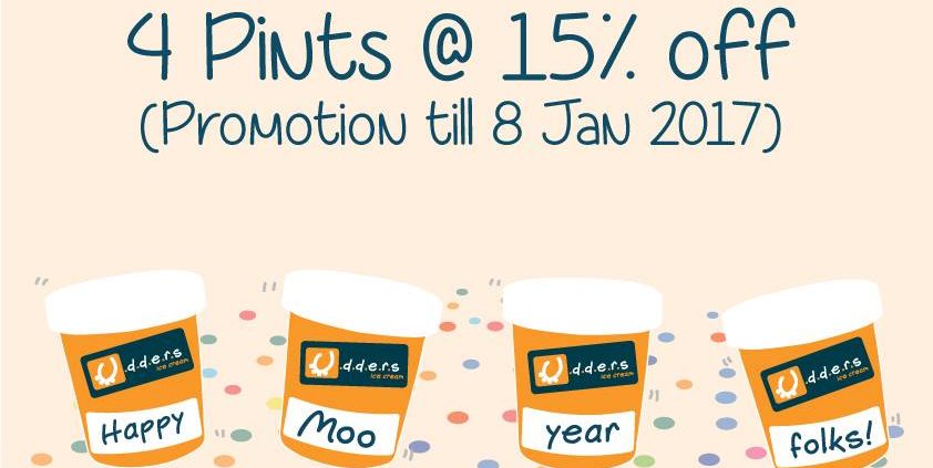 Udders Singapore 4 Pints of Ice Cream at 15% Off Promotion ends 8 Jan 2017